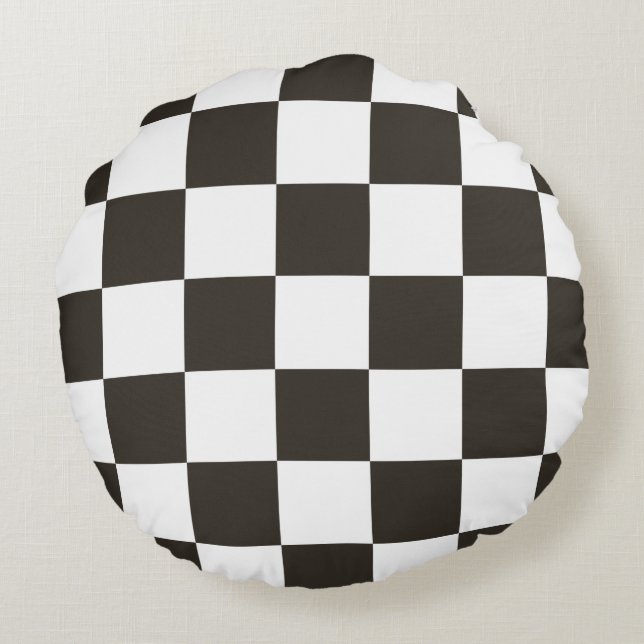 Chequered Flag (Black and White) (Chequered Patter Round Cushion (Back)
