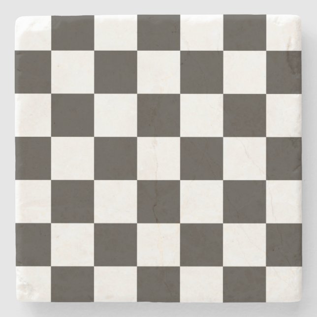 Chequered Flag (Black and White) (Chequered Patter Stone Coaster (Front)