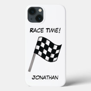 Chequered Flag Black White Race Name Personalised iPhone 13 Case