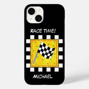 Chequered Flag Black White Racing Name Personalise Case-Mate iPhone 14 Case
