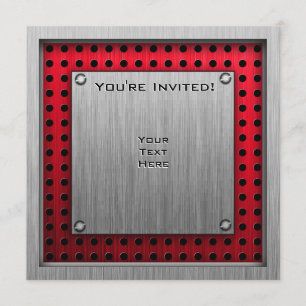 Chequered Flag; brushed aluminium look Invitation