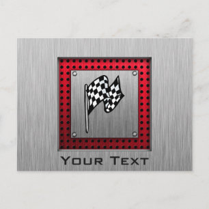 Chequered Flag; brushed aluminium look Postcard