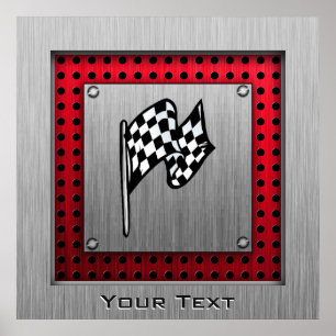Chequered Flag; brushed aluminium look Poster