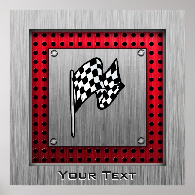 Chequered Flag; brushed aluminium look Poster (Front)