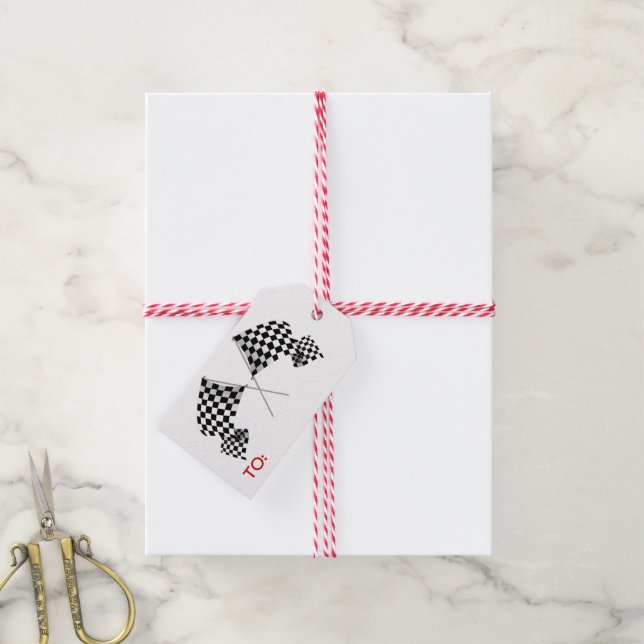 Chequered Flag Design Gift Tag (With Twine)