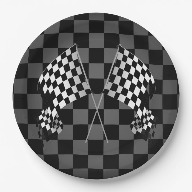 Chequered Flag Design Paper Party Plate (Front)