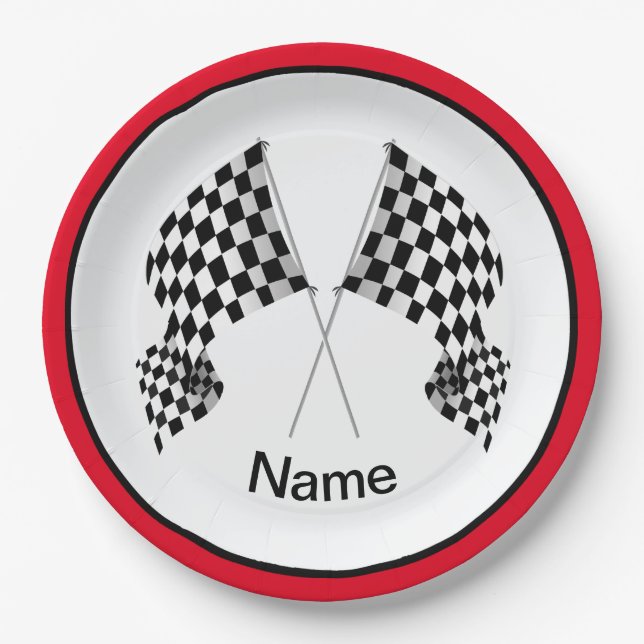 Chequered Flag Design Paper Party Plate (Front)