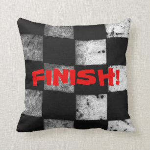 Chequered Flag "FINISH!" Pillow