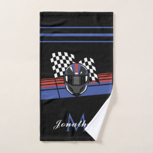 Chequered Flag & Helmet Motorbike Custom Name Cool Hand Towel