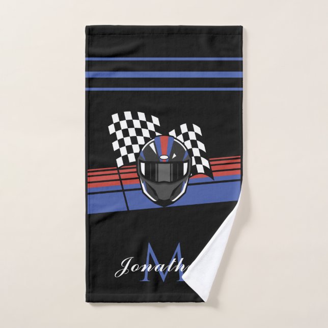 Chequered Flag & Helmet Motorbike Custom Name Cool Hand Towel (Hand Towel)