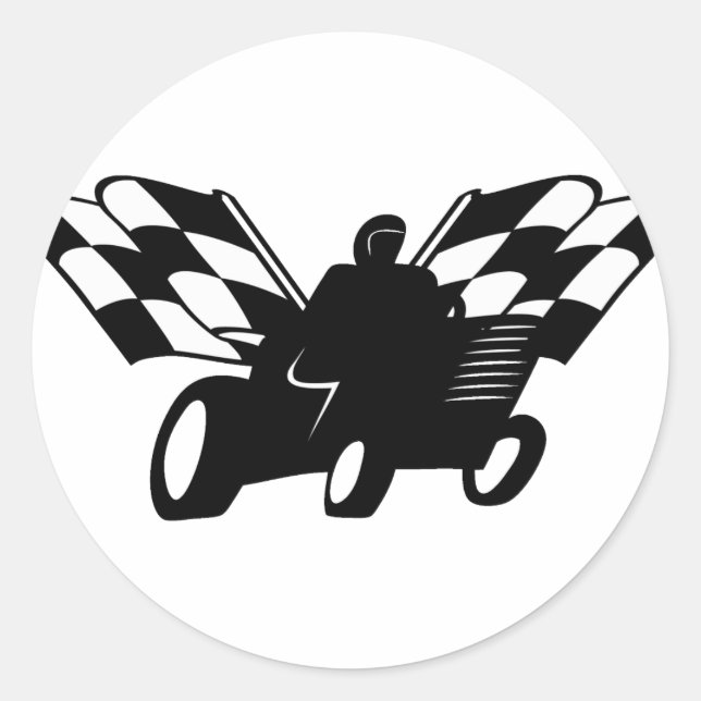 Chequered Flag Lawnmower Racer Classic Round Sticker (Front)