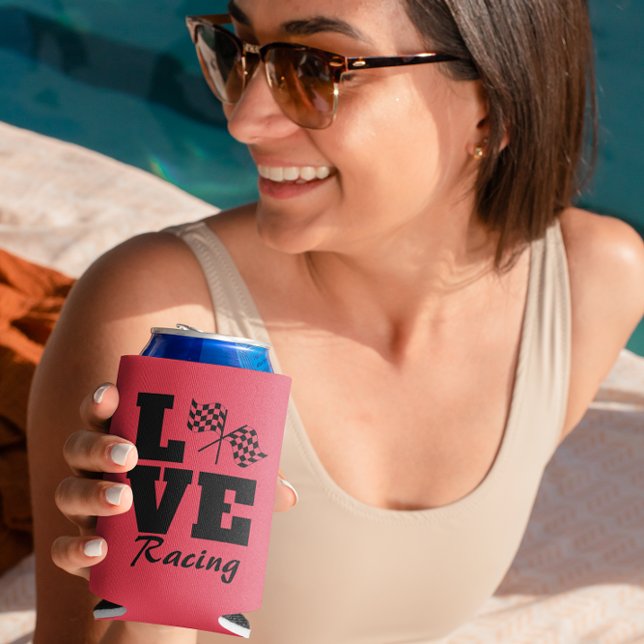 Chequered Flag Love Racing Weekend Party Can Cooler (Creator Uploaded)