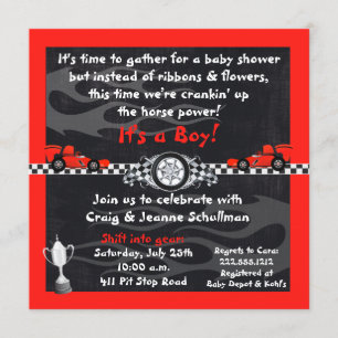 Chequered Flag Race Car Baby Shower Invitations