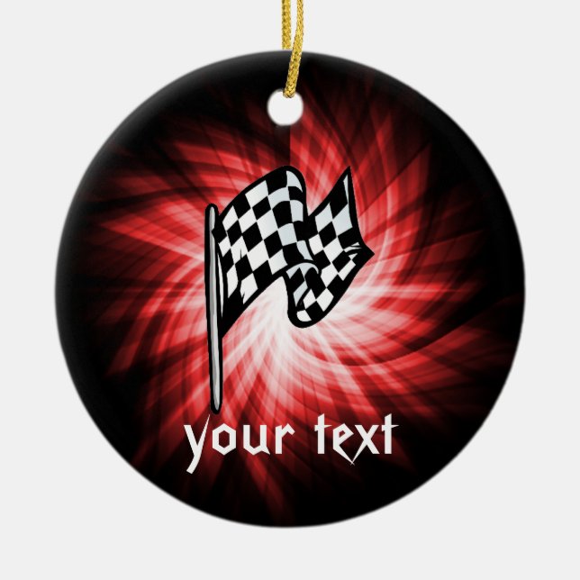 Chequered Flag; red Ceramic Tree Decoration (Front)