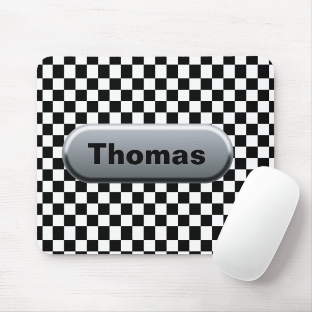 Chequered Flag Silver Finish Custom  Mouse Mat (With Mouse)