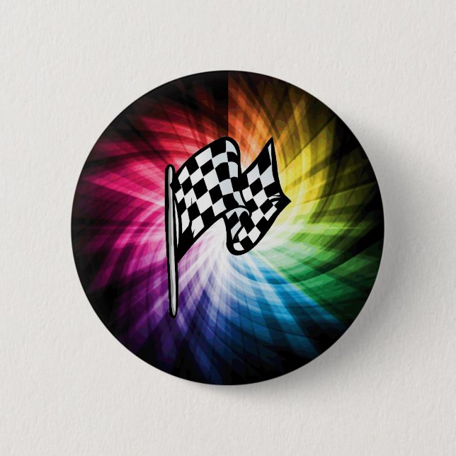 Chequered Flag Spectrum 6 Cm Round Badge (Front)