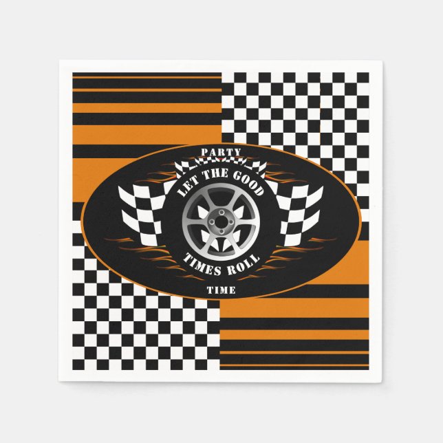 Chequered Flag Sports Car Racing Birthday Party   Napkin (Front)