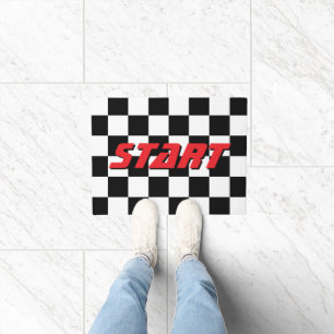 Chequered Flag Start or Finish Line Novelty Doormat