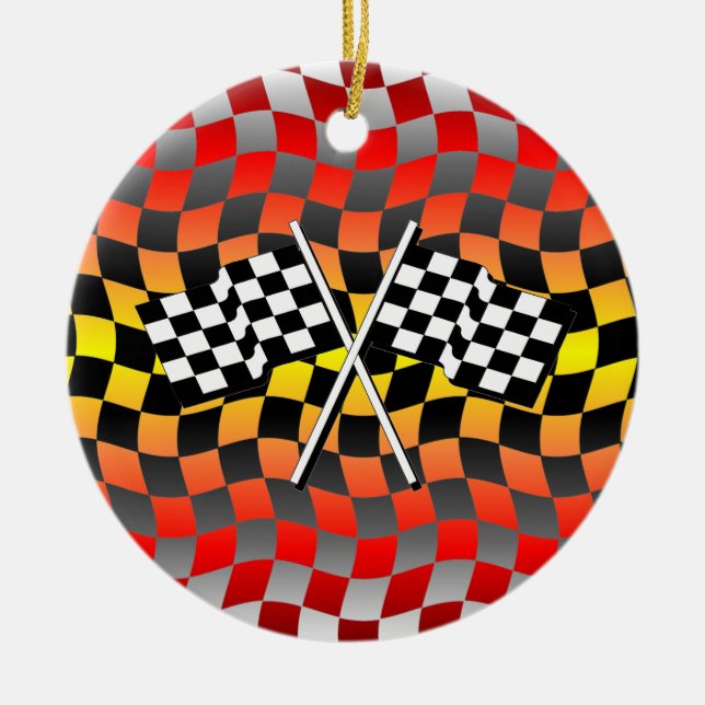 chequered flags ceramic tree decoration (Front)