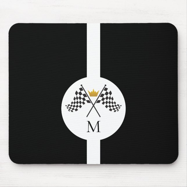Chequered Flags Initial Monogram  Mouse Mat (Front)