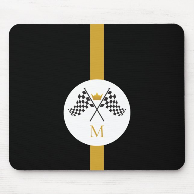 Chequered Flags Initial Monogram  Mouse Pad (Front)