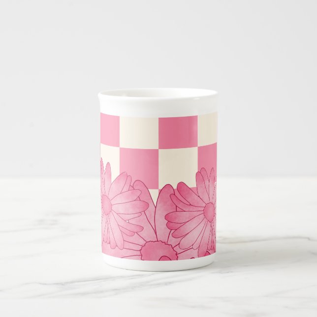 Chequered Floral Pattern Coquette Speciality Mug (Front)