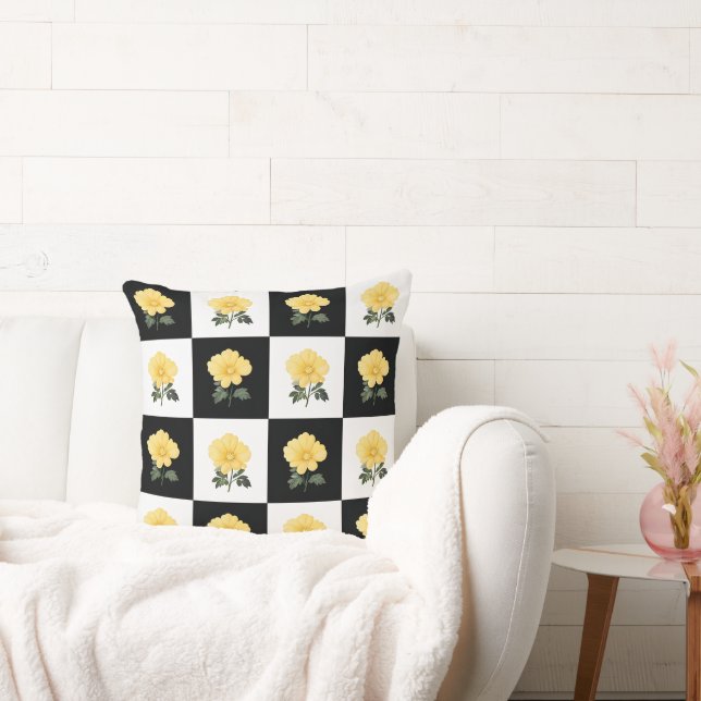 chequered flower pattern cushion pillow (Couch)