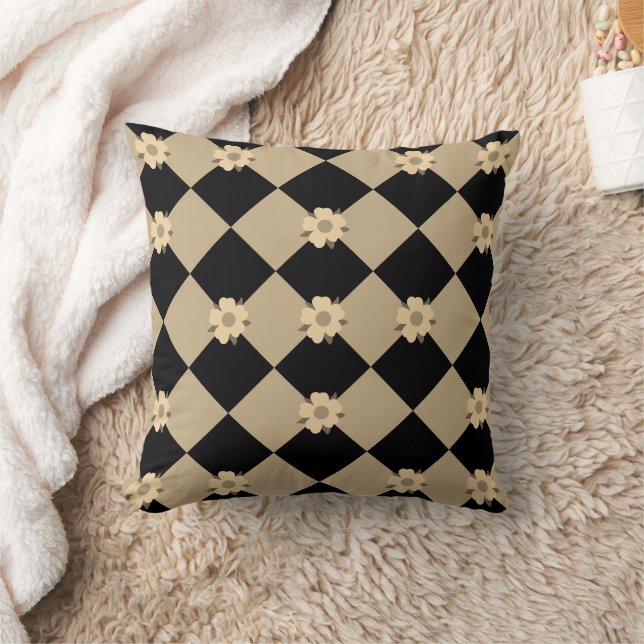 Chequered flowers sepia and black cushion (Blanket)
