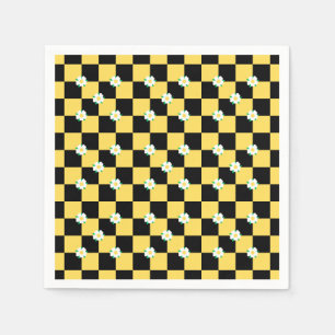 Chequered flowers yellow white and black napkin