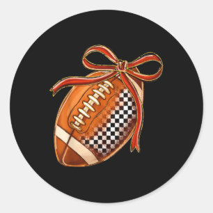 Chequered Football Coquette Bow Game Day Touchdown Classic Round Sticker