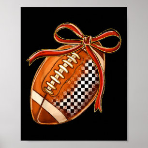 Chequered Football Coquette Bow Game Day Touchdown Poster