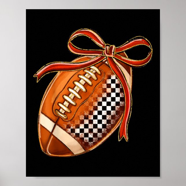 Chequered Football Coquette Bow Game Day Touchdown Poster (Front)