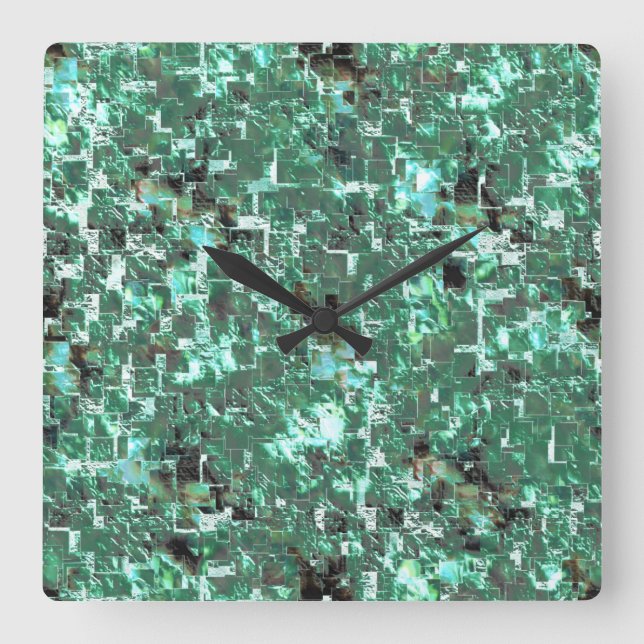 Chequered forest mosaic in mint green, roughness t square wall clock (Front)