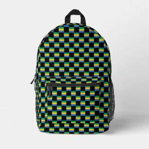 Chequered Gabon Flag Pattern Printed Backpack
