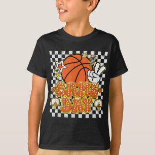 Chequered Game Day Cute Coquette Bow Basketball Wo T-Shirt