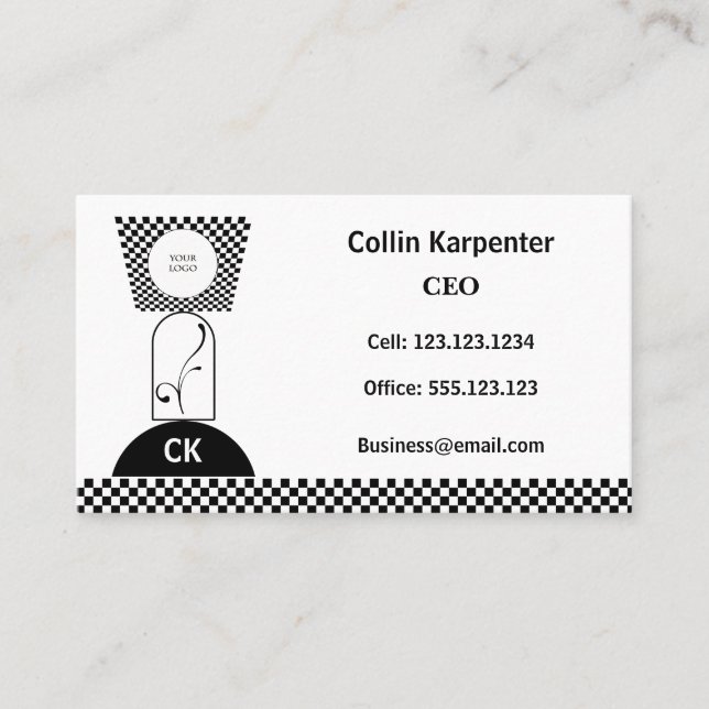 Chequered & Geometric Black White Shapes Business Card (Front)