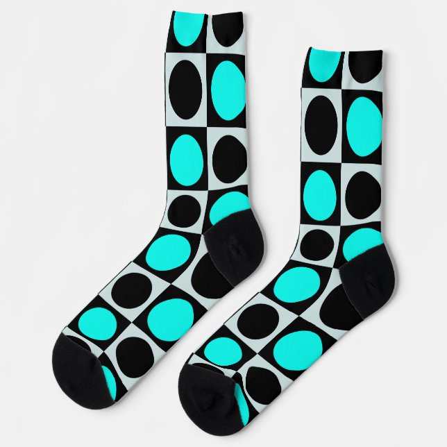 Chequered Geometric Blue Black Circle Polka Dots  Socks (Left)