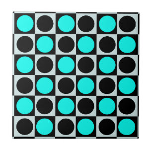 Chequered Geometric Blue Black Circle Polka Dots Tile