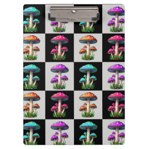 Chequered Geometric Mushroom Clipboard