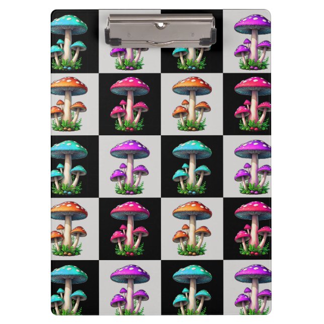 Chequered Geometric Mushroom Clipboard (Front)