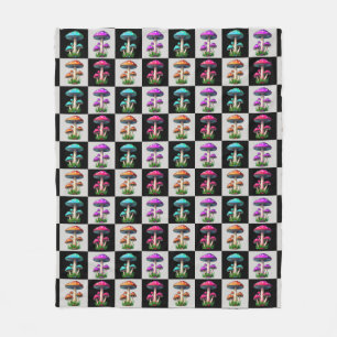 Chequered Geometric Mushroom Fleece Blanket