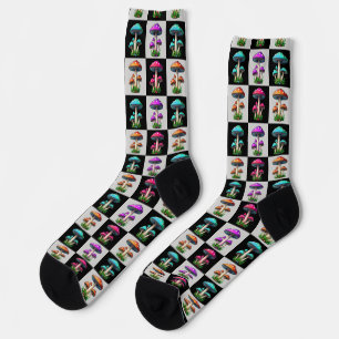Chequered Geometric Mushroom Socks