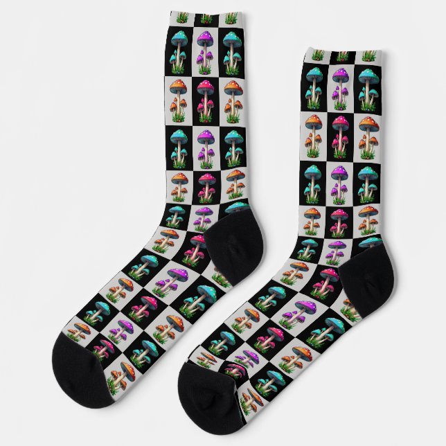 Chequered Geometric Mushroom Socks (Left)