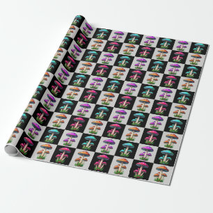 Chequered Geometric Mushroom Wrapping Paper