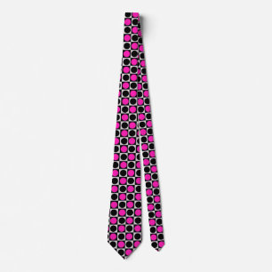 Chequered Geometric Pink Black Circle Polka Dots  Tie