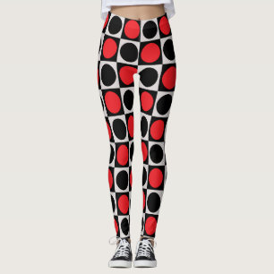Chequered Geometric Red Black Circle Polka Dots  Leggings