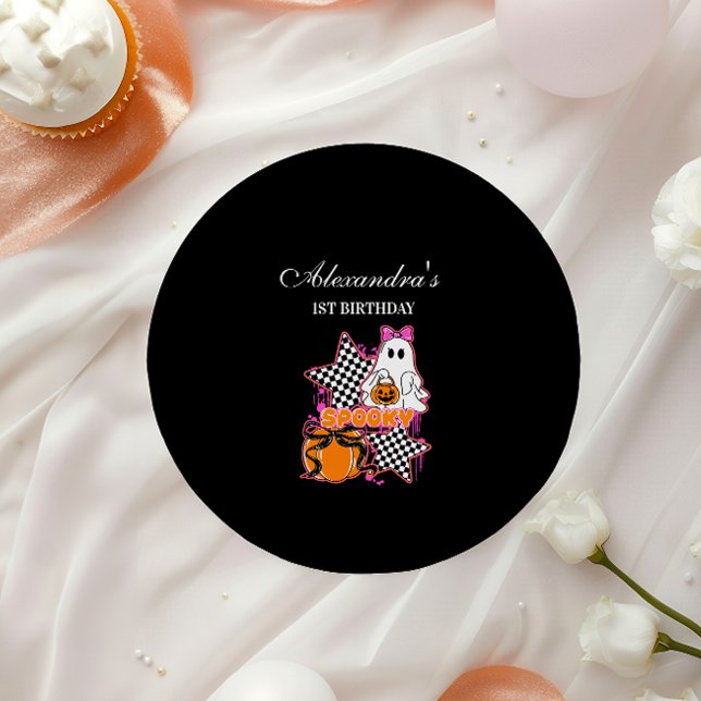 Chequered Ghost Halloween 1st Birthday Paper Plate (Creator Uploaded)
