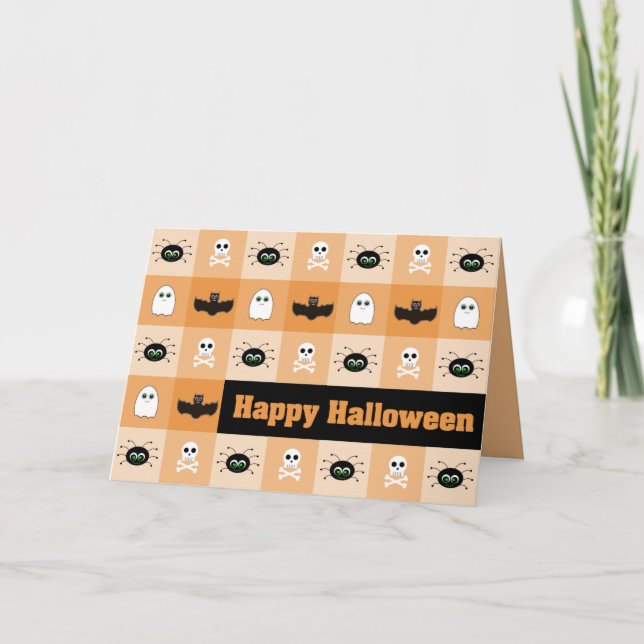 Chequered Ghoulies Halloween Greeting Card (Front)