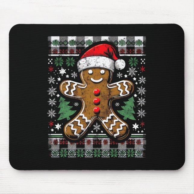 Chequered Gingerbread Man Distressed Ugly Christma Mouse Mat (Front)