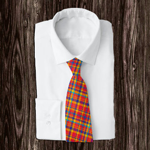 Chequered Gold, Blue, Red trendy office fashion Tie